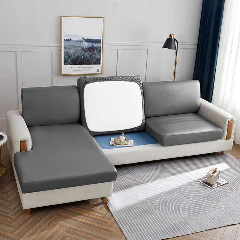 Housse Simili Cuir gris pour Coussin d'Assise de Canapé