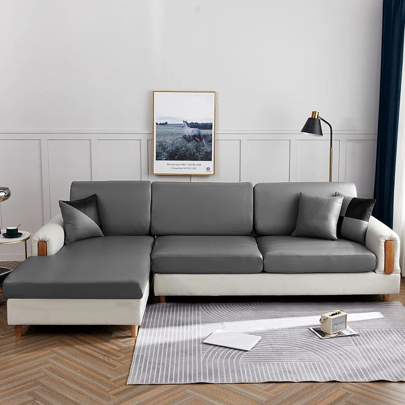 Housse Simili Cuir gris pour Coussin d'Assise de Canapé