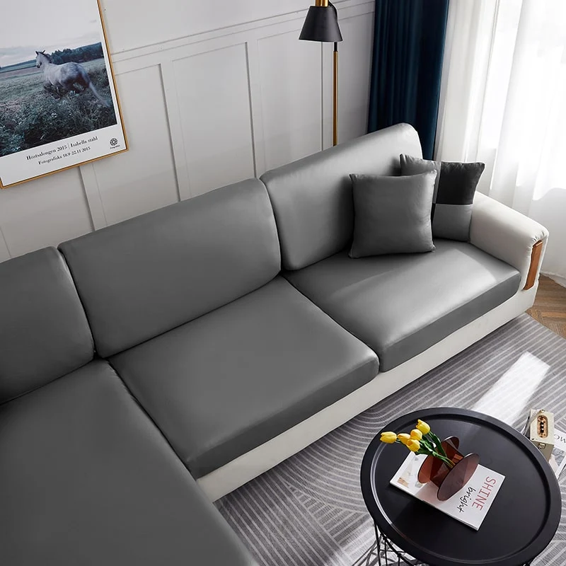 Housse Simili Cuir gris pour Coussin d'Assise de Canapé