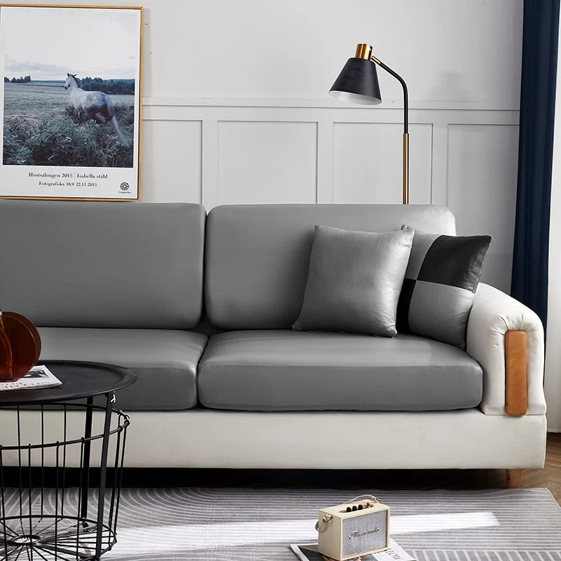 Housse Simili Cuir gris pour Coussin d'Assise de Canapé