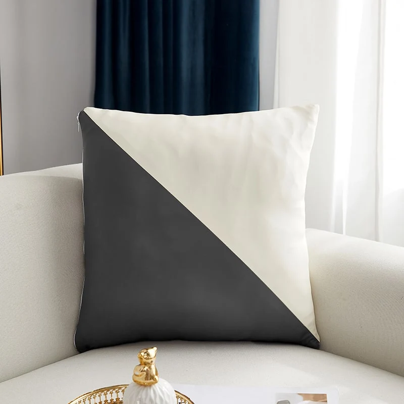 Housse de coussin Cuir - Triangle Blanc et Gris