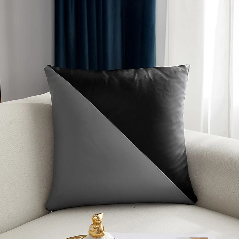 Housse de coussin Cuir - Triangle Noir et Gris