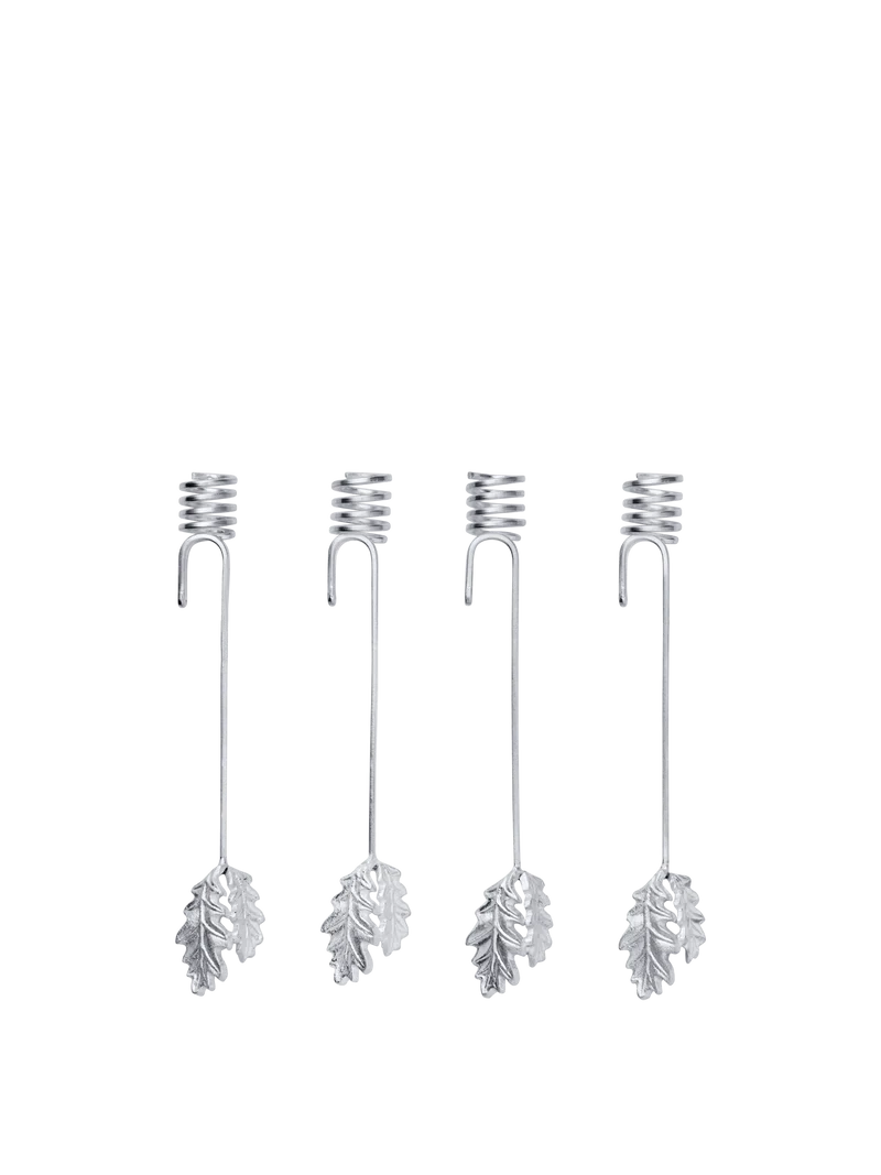Oak Leaf Christmas Tree Candle Holders - Set of 4 - Silver