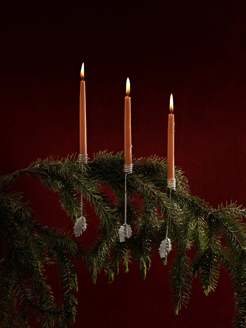 Oak Leaf Christmas Tree Candle Holders - Set of 4 - Silver