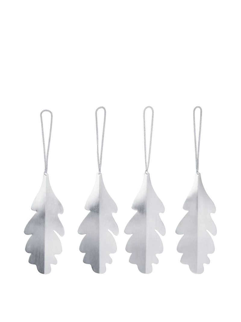 Oak Leaf Ornaments - Set of 4 - Silver