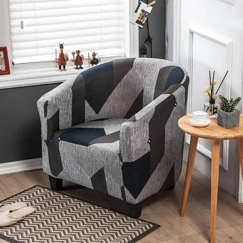 Housse de Fauteuil Club Extensible - Design Graphique Gris et Bleu