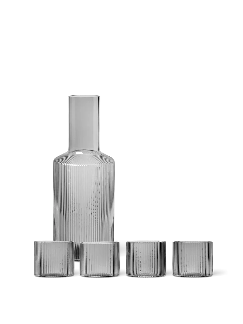 Ripple Low Glasses - Set of 4 & Carafe Gift Set - Smoked Grey