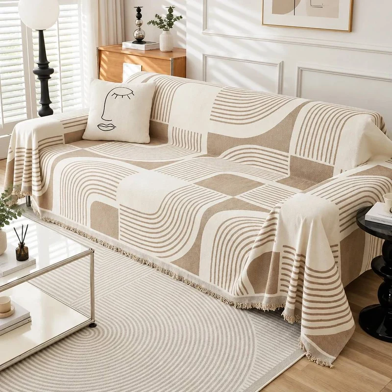 Plaid pour Canapé à Motifs Ondulés - Couverture Décorative Douce et Élégante