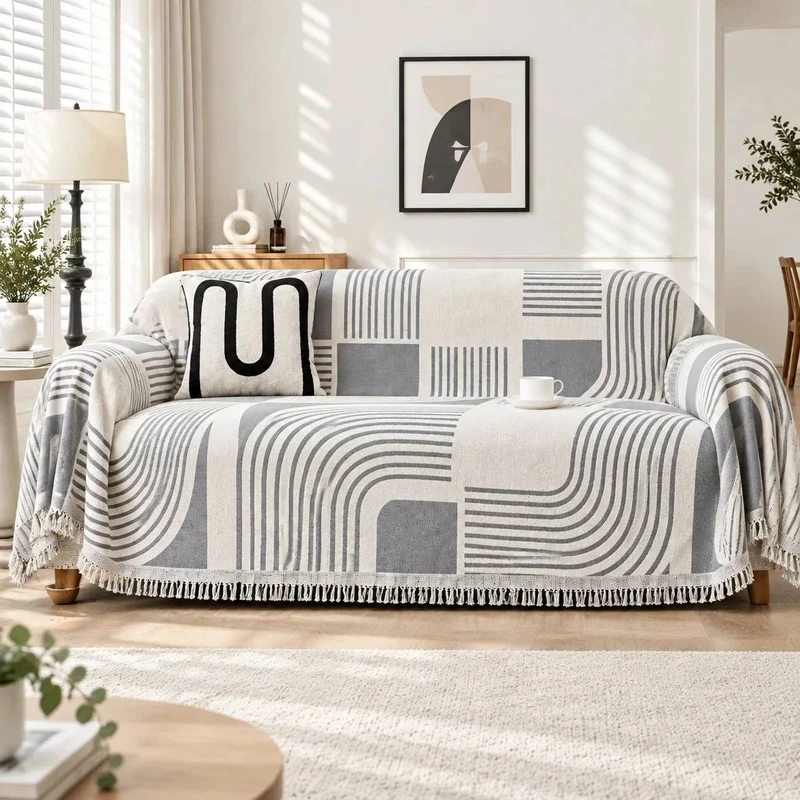 Plaid pour Canapé à Motifs Ondulés - Couverture Décorative Douce et Élégante