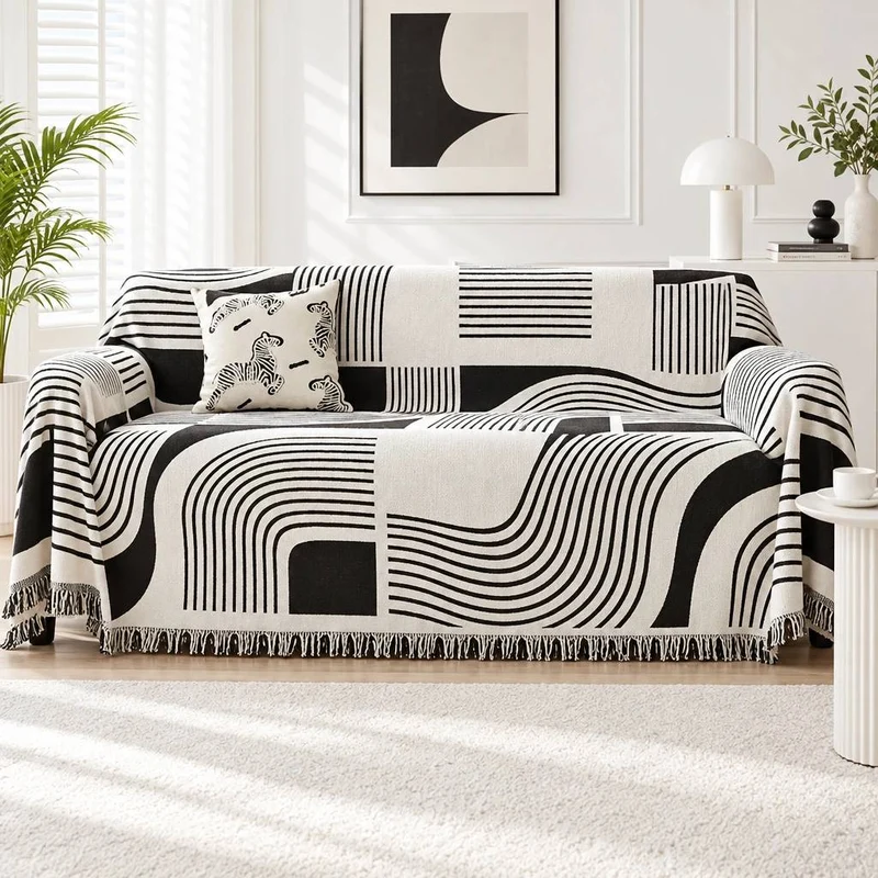 Plaid pour Canapé à Motifs Ondulés - Couverture Décorative Douce et Élégante