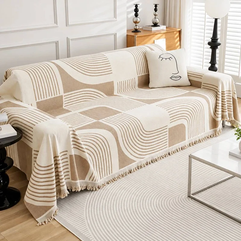Plaid pour Canapé à Motifs Ondulés - Couverture Décorative Douce et Élégante