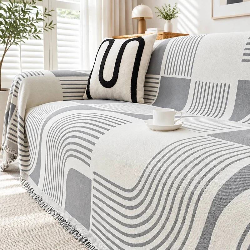 Plaid pour Canapé à Motifs Ondulés - Couverture Décorative Douce et Élégante