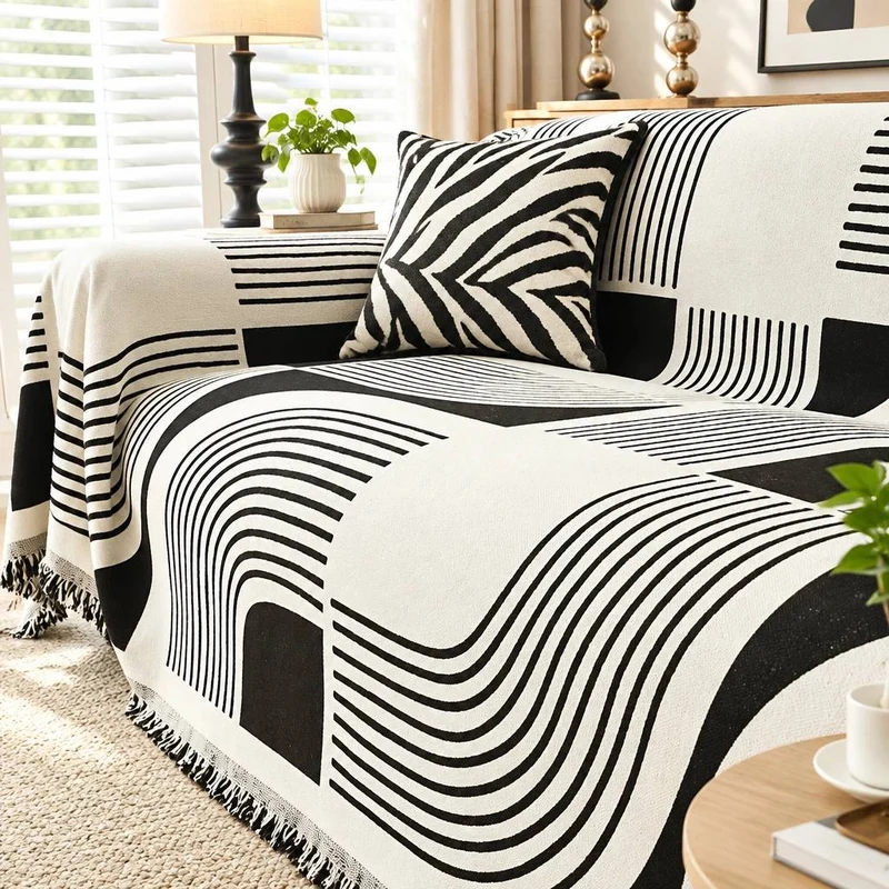 Plaid pour Canapé à Motifs Ondulés - Couverture Décorative Douce et Élégante