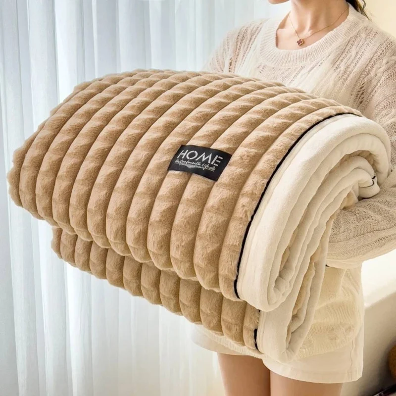 Plaid Canapé Ultra Doux Côtelé - Couverture Moelleuse et Décorative