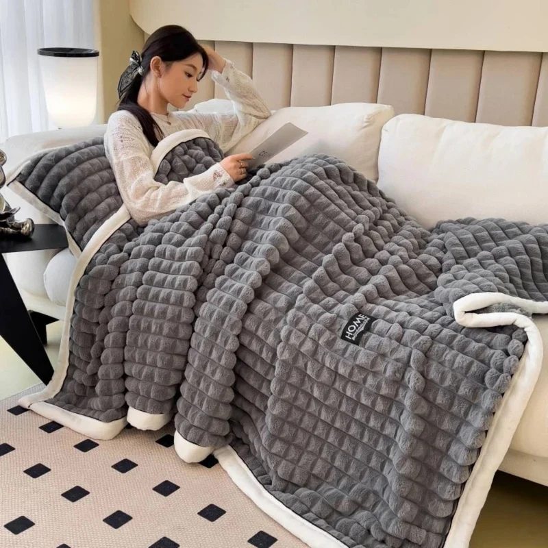 Plaid Canapé Ultra Doux Côtelé - Couverture Moelleuse et Décorative