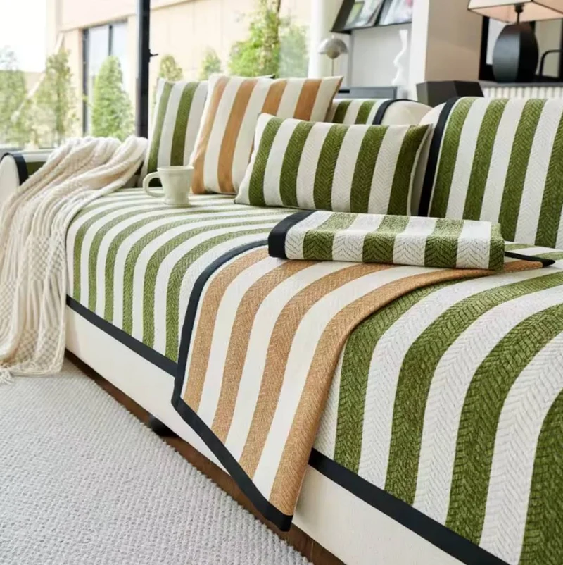 Plaid Canapé Rayé - Protection Élégante et Décoration Moderne pour Salon