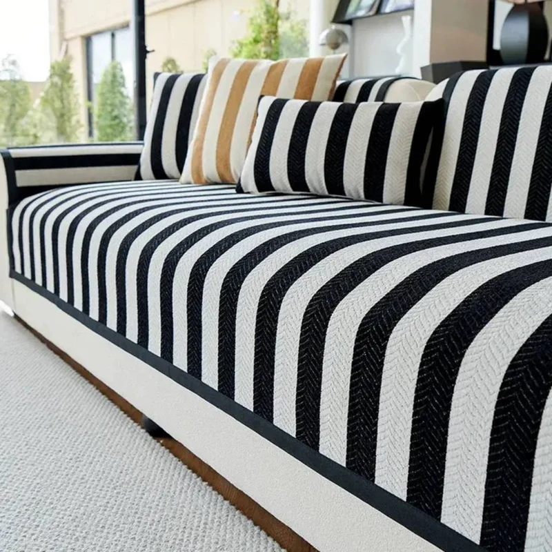Plaid Canapé Rayé - Protection Élégante et Décoration Moderne pour Salon
