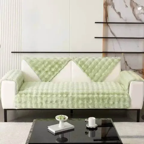 Housse de Canapé Ultra Douce en Fausse Fourrure - Vert Menthe