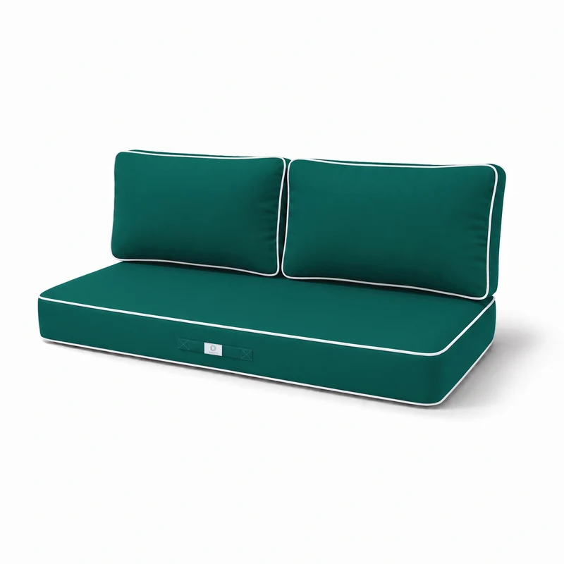 Ensemble Coussins Premium 120x60 Vert Émeraude - 1 Assise + 2 Dossiers (Épais 12cm & Passepoil)