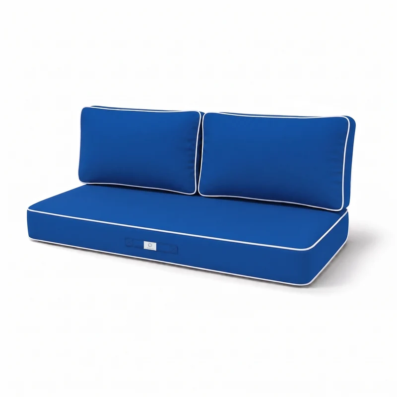 Ensemble Coussins Premium 100x50 Bleu Royal - 1 Assise + 2 Dossiers (Épais 12cm & Passepoil)
