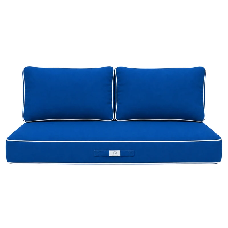 Ensemble Coussins Premium 120x60 Bleu Royal - 1 Assise + 2 Dossiers (Épais 12cm & Passepoil)