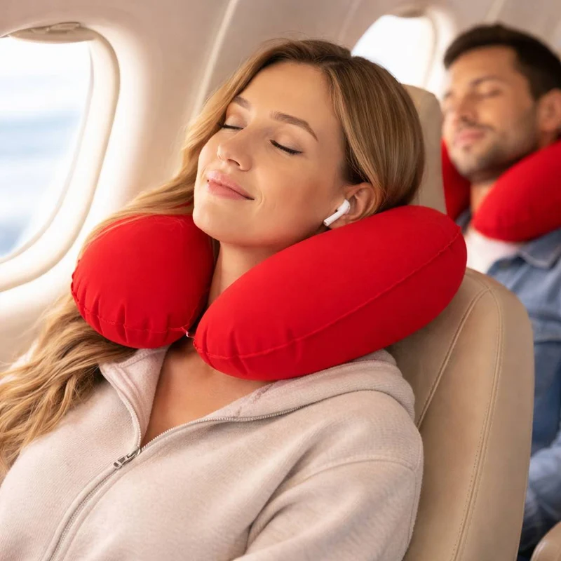 Coussin de Voyage Gonflable rouge !