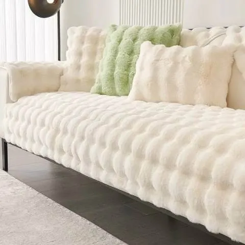 Housse de Canapé Ultra Douce en Fausse Fourrure - Blanc