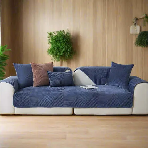 Housse de Fauteuil et Canapé Matelassée Bleu Marine – Élégance Intemporelle et Protection Antidérapante