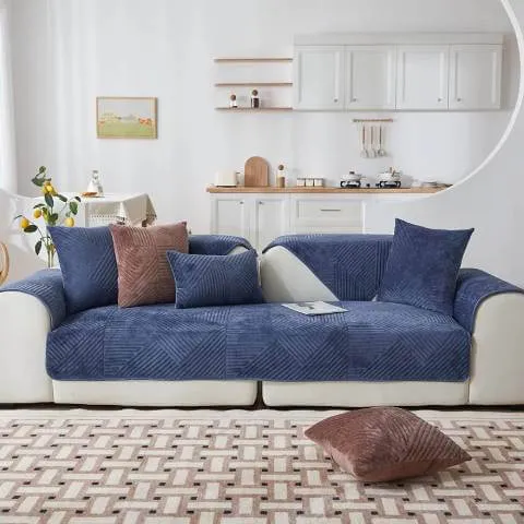 Housse de Fauteuil et Canapé Matelassée Bleu Marine – Élégance Intemporelle et Protection Antidérapante