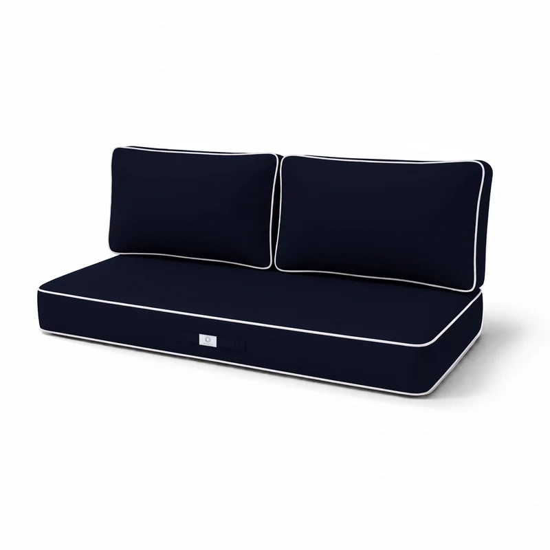 Ensemble Coussins Premium 100x50 Bleu Marine - 1 Assise + 2 Dossiers (Épais 12cm & Passepoil)