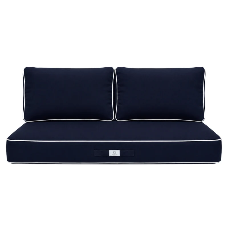 Ensemble Coussins Premium 120x60 Bleu Marine - 1 Assise + 2 Dossiers (Épais 12cm & Passepoil)