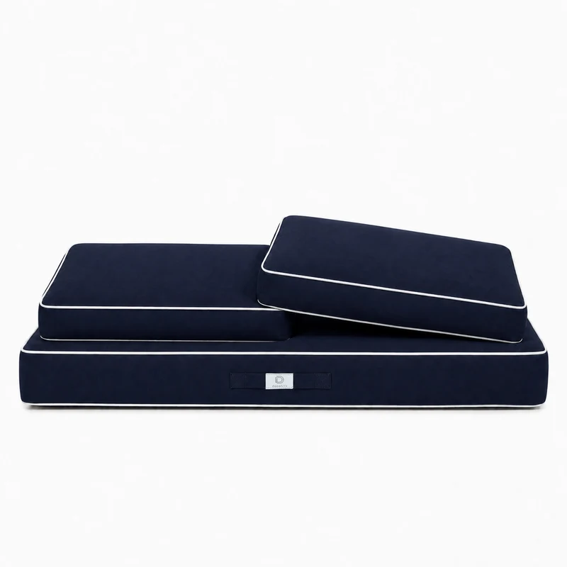 Ensemble Coussins Premium 120x60 Bleu Marine - 1 Assise + 2 Dossiers (Épais 12cm & Passepoil)