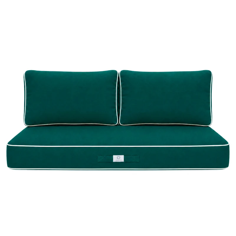 Ensemble Coussins Premium 100x50 Vert Émeraude - 1 Assise + 2 Dossiers (Épais 12cm & Passepoil)