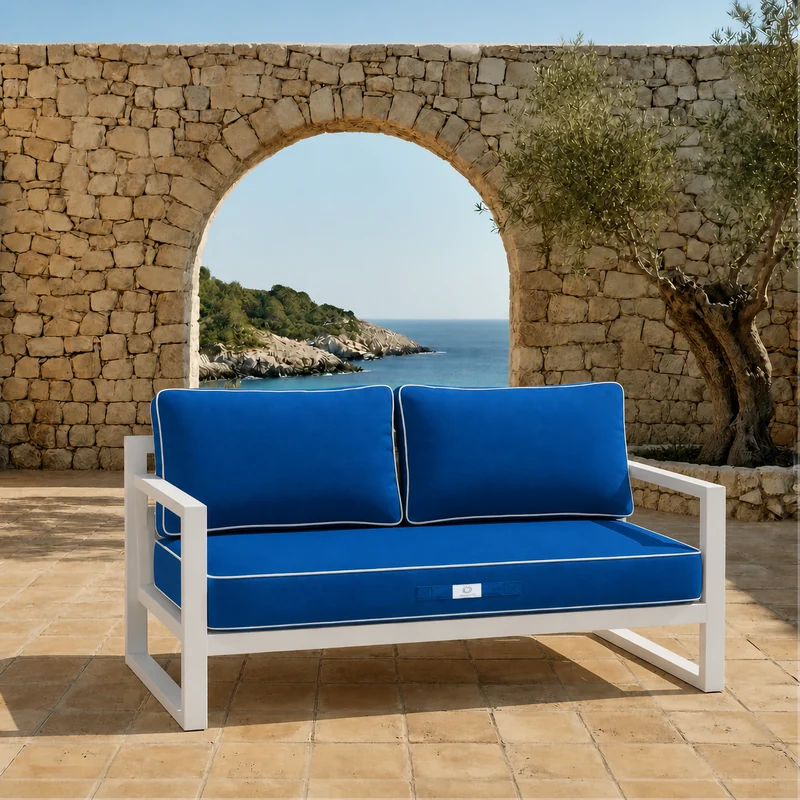 Ensemble Coussins Premium 100x50 Bleu Royal - 1 Assise + 2 Dossiers (Épais 12cm & Passepoil)