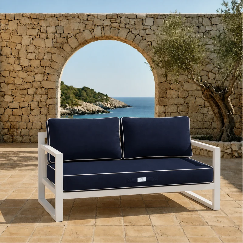 Ensemble Coussins Premium 100x50 Bleu Marine - 1 Assise + 2 Dossiers (Épais 12cm & Passepoil)