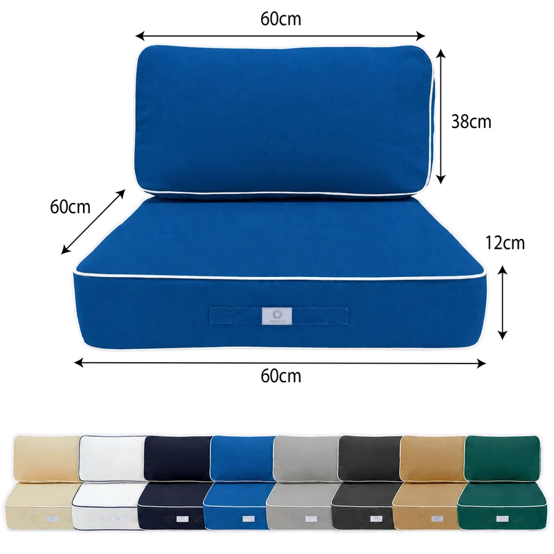 Ensemble Coussins Premium 60x60 Bleu Royal - Épais 12cm & Finition Passepoil