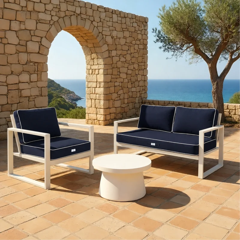 Ensemble Coussins Premium 60x60 Bleu Marine - Épais 12cm & Finition Passepoil