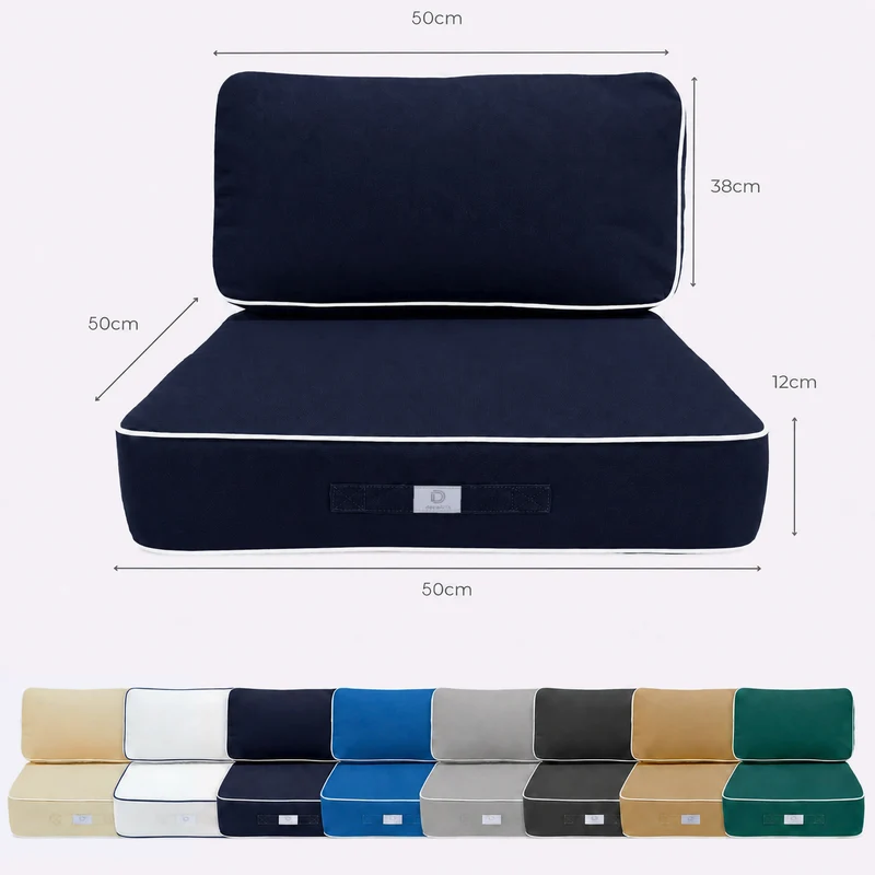 Ensemble Coussins Premium 50x50 Bleu Marine - Épais 12cm & Finition Passepoil