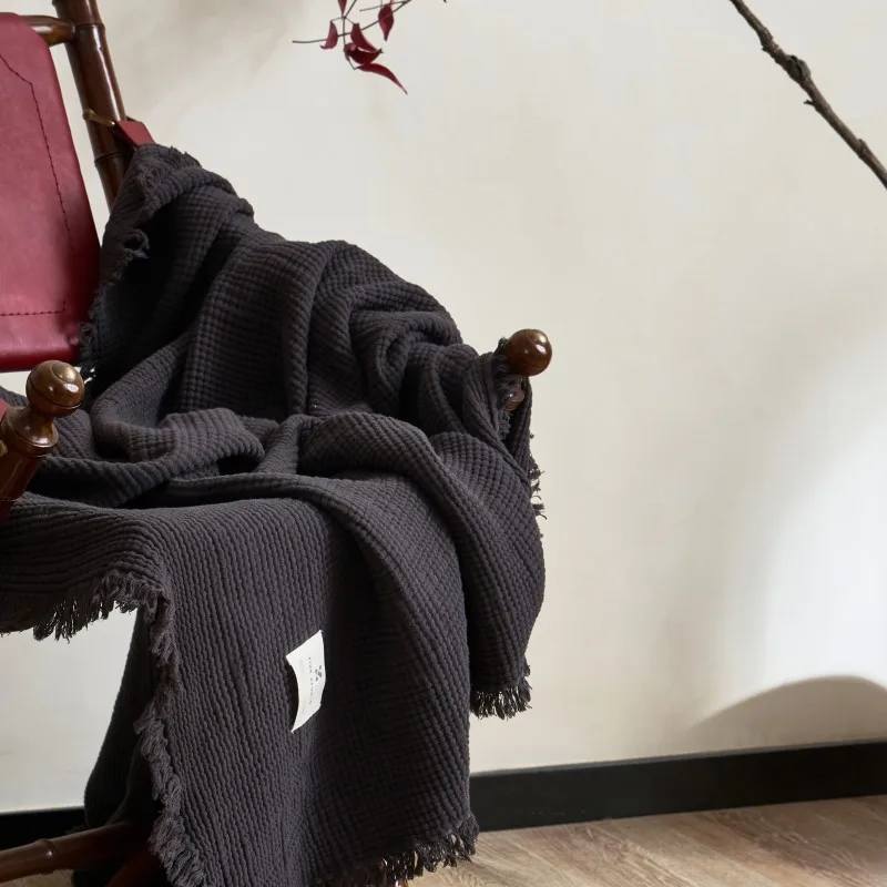 Plaid Canapé Gaze De Coton Gris Anthracite