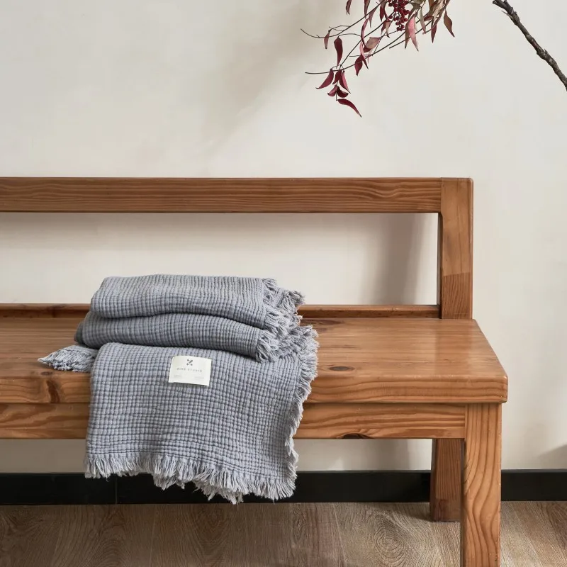 Plaid Canapé Gaze De Coton Gris Clair