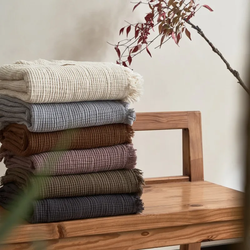 Plaid Canapé Gaze De Coton Gris Clair