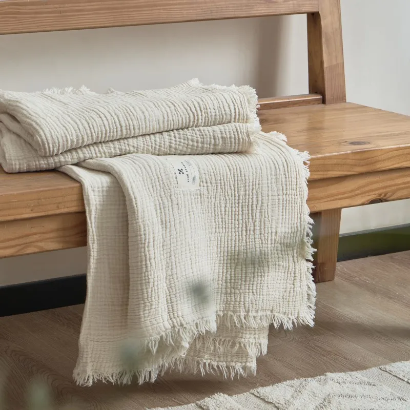 Plaid Canapé Gaze De Coton Blanc