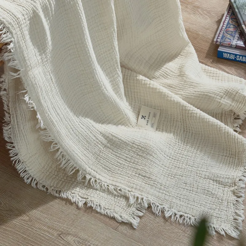 Plaid Canapé Gaze De Coton Blanc