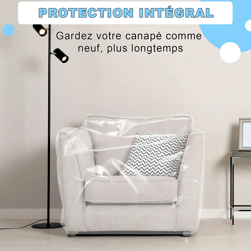 Housse de protection fauteuil et canapé en plastique transparent 100% imperméable