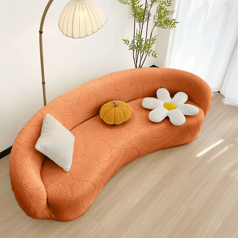 Housse pour canapé incurvé arrondi contemporain extensible texture hibiscus