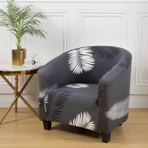 Housse de Fauteuil Club Extensible - Feuillage Gris Foncé Élégant