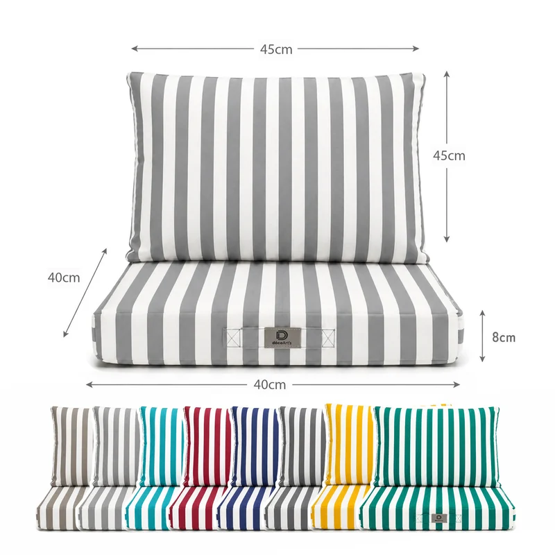 Ensemble Coussins Chaise Jardin 40x40 Rayure Gris Clair - Premium 270g (Assise + Dossier)