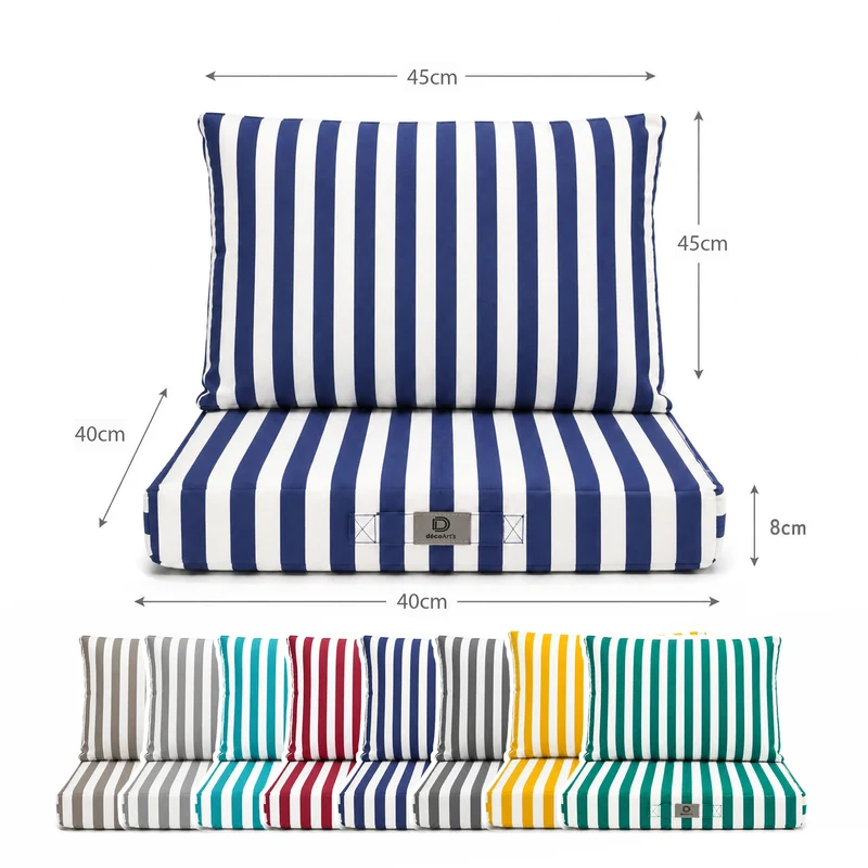 Ensemble Coussins Chaise Jardin 40x40 Rayure Bleu Marine - Premium 270g (Assise + Dossier)