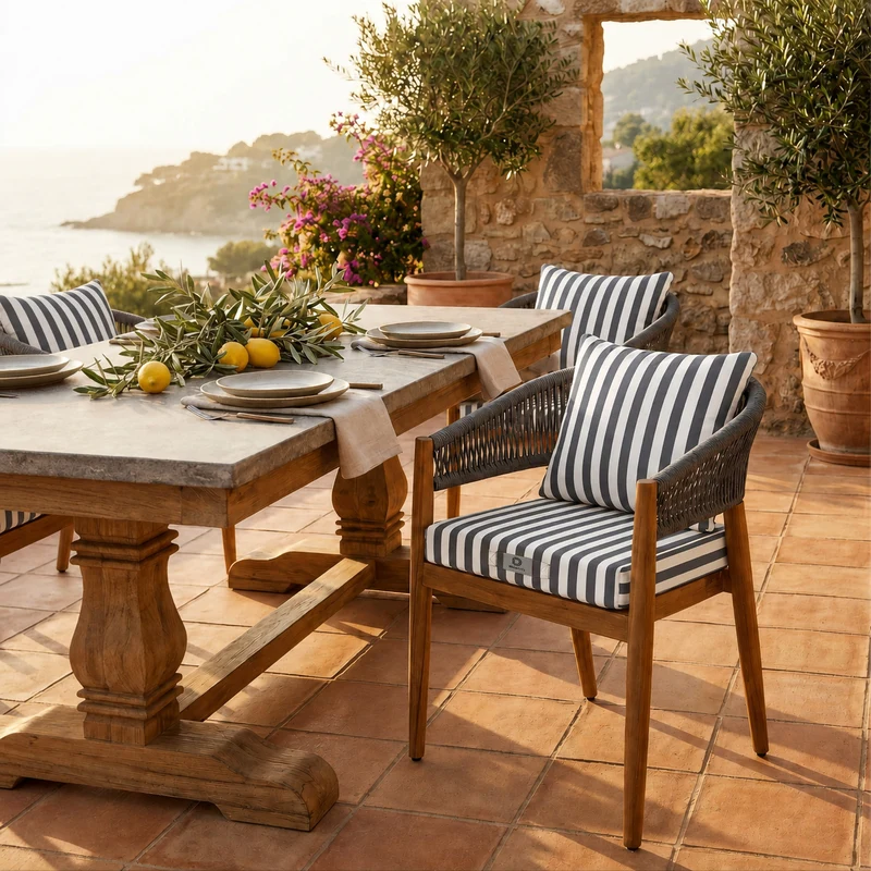 Ensemble Coussins Chaise Jardin 40x40 Rayure Gris Foncé - Premium 270g (Assise + Dossier)