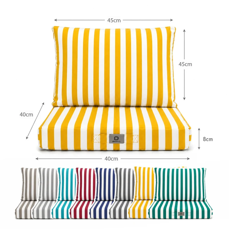 Ensemble Coussins Chaise Jardin 40x40 Rayure Jaune - Premium 270g (Assise + Dossier)